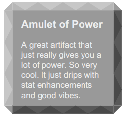 A text box backed by a panel consisting of a solid quad surounded by a low-poly border.